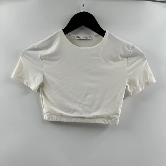 Zara White Super Cropped Buttery Soft Top Size Small - Picture 1 of 5